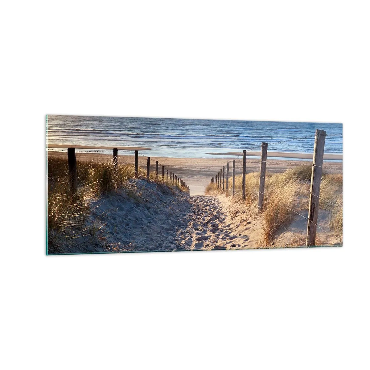 Glass picture - Sound of the Sea, Singing of the Birds, Wild Beach among Grass - 100x40 cm