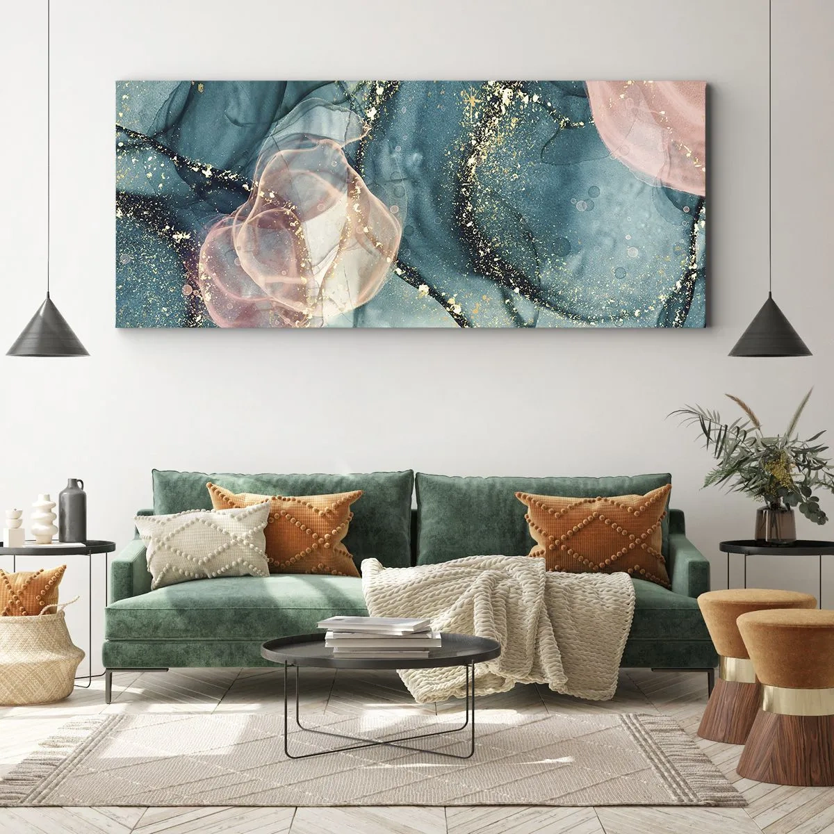 Canvas picture - Silm Blue, Tulle Pink - 90x30 cm