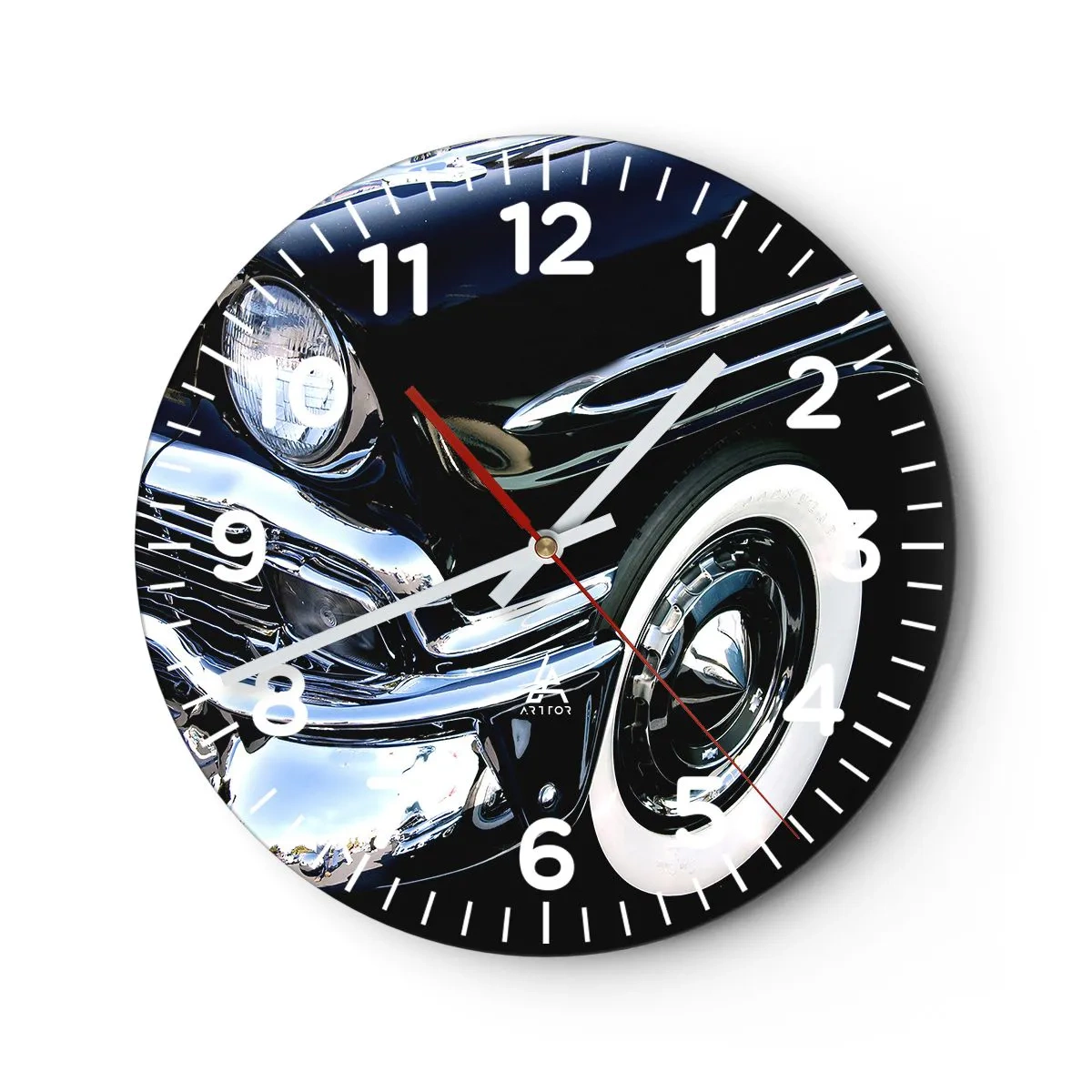 Wall clock - Clock on glass - Classics in Silver, Black and White - 30x30 cm