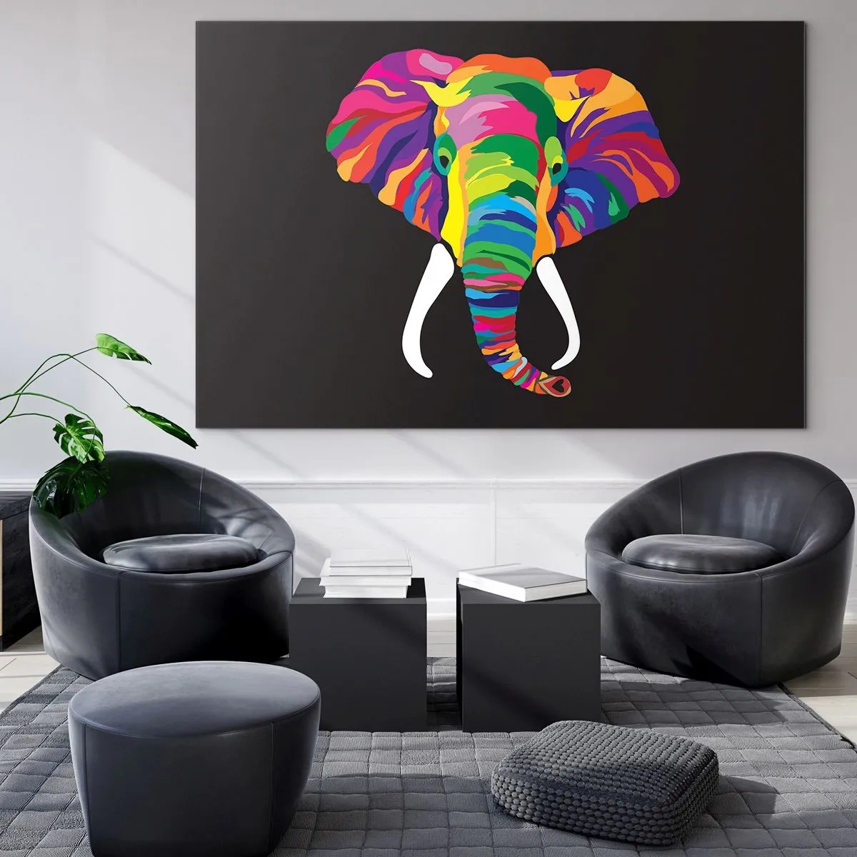 Glass picture - Elephant That Enjoyed Rainbow Bath - 100x70 cm