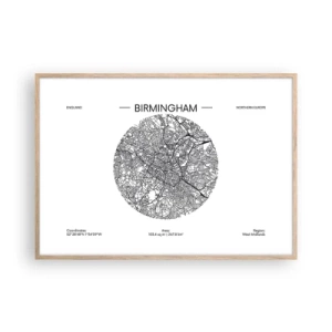 Poster in light oak frame - Anatomy of Birmingham - 100x70 cm