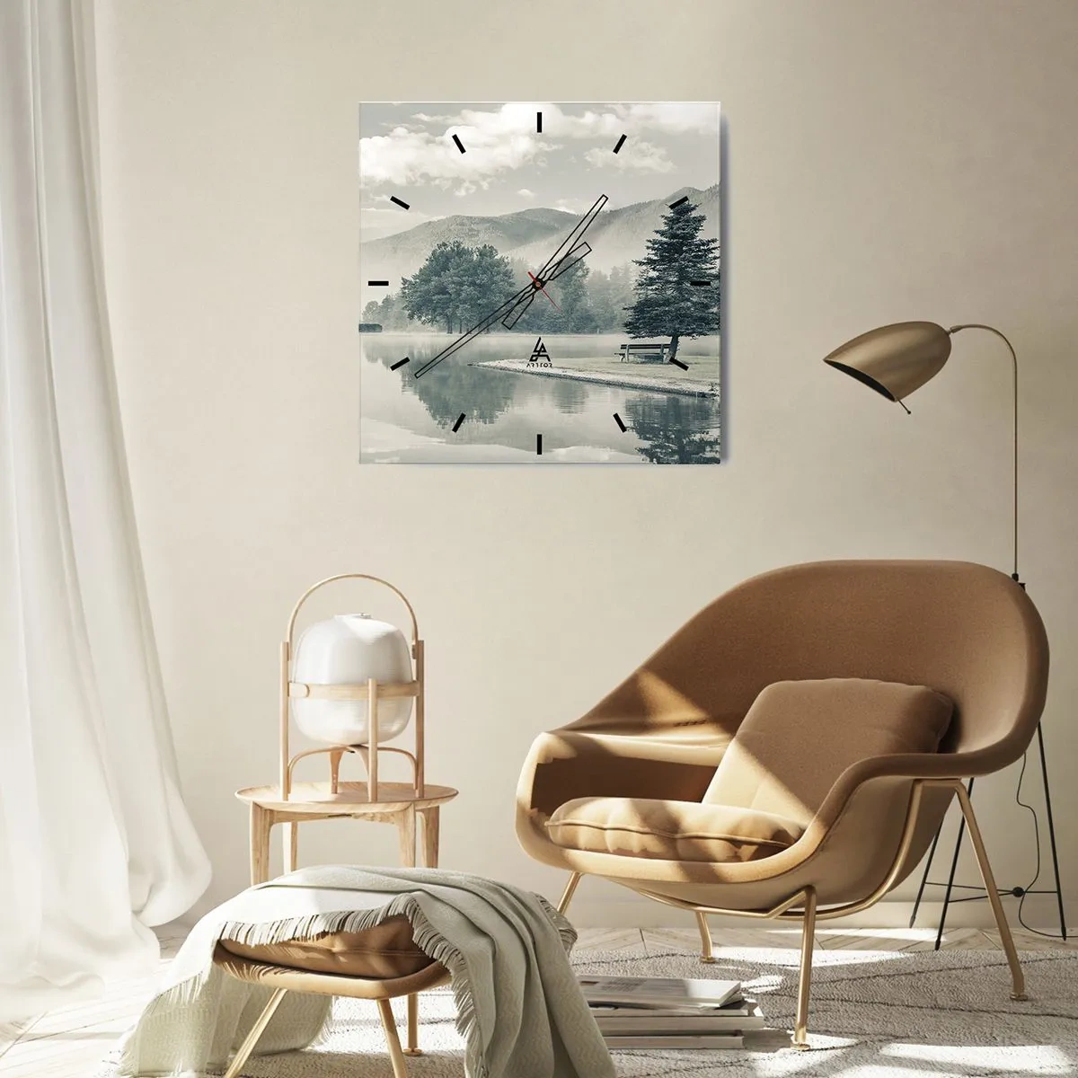 Wall clock - Clock on glass - Lake Is Still Asleep - 40x40 cm