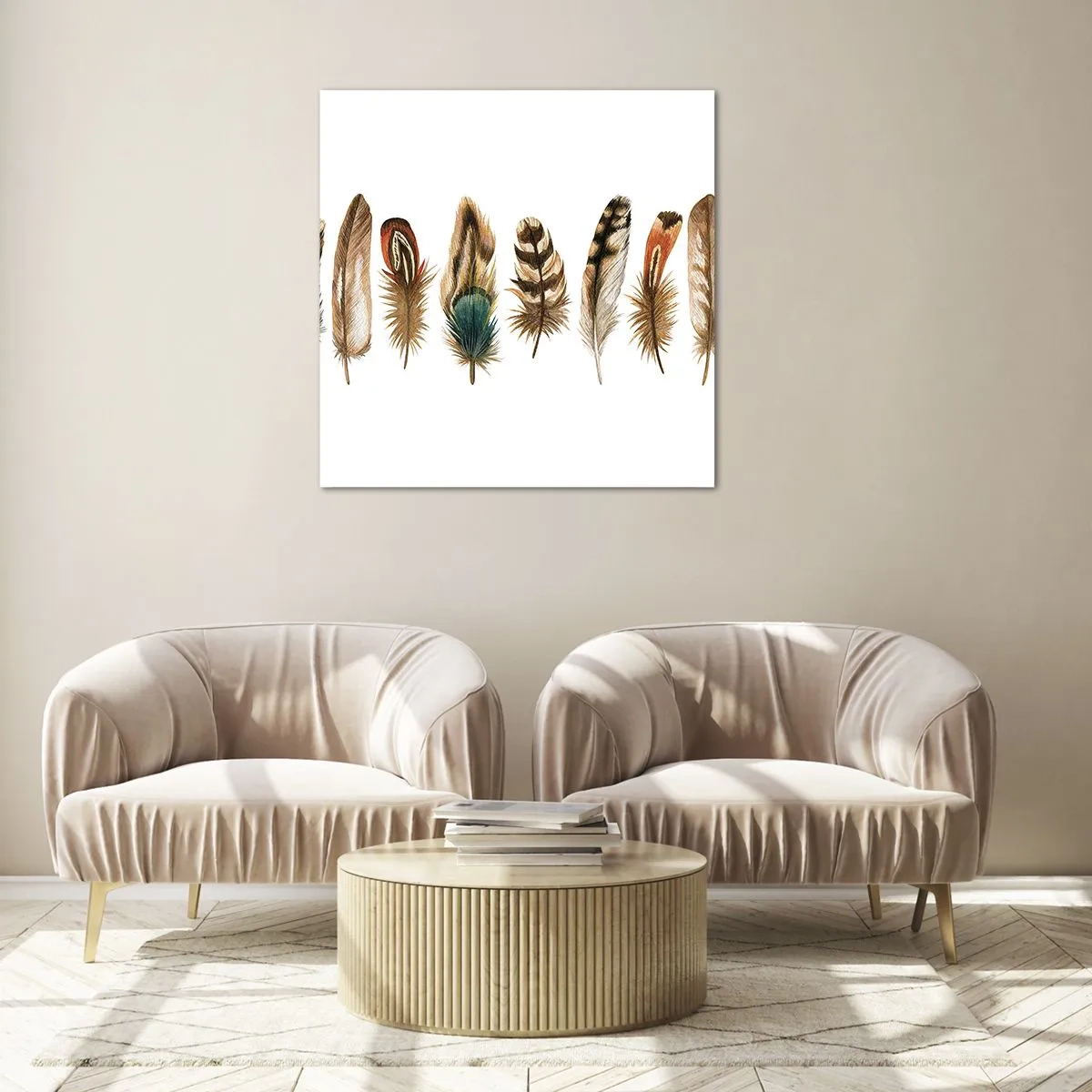 Glass picture - Feather Variation - 70x70 cm