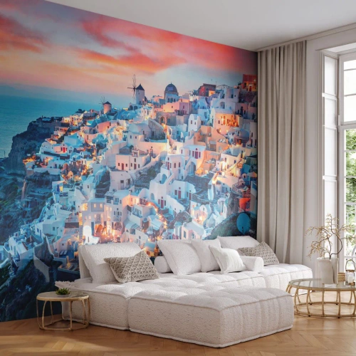 Photo Wallpaper Premium Canvas - Your Big Greek Holidays - Landscape, Greece, Santorini - 200x140 cm