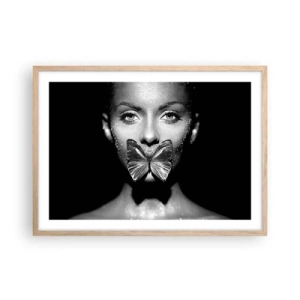 Poster in light oak frame - Butterfly Kiss - 70x50 cm