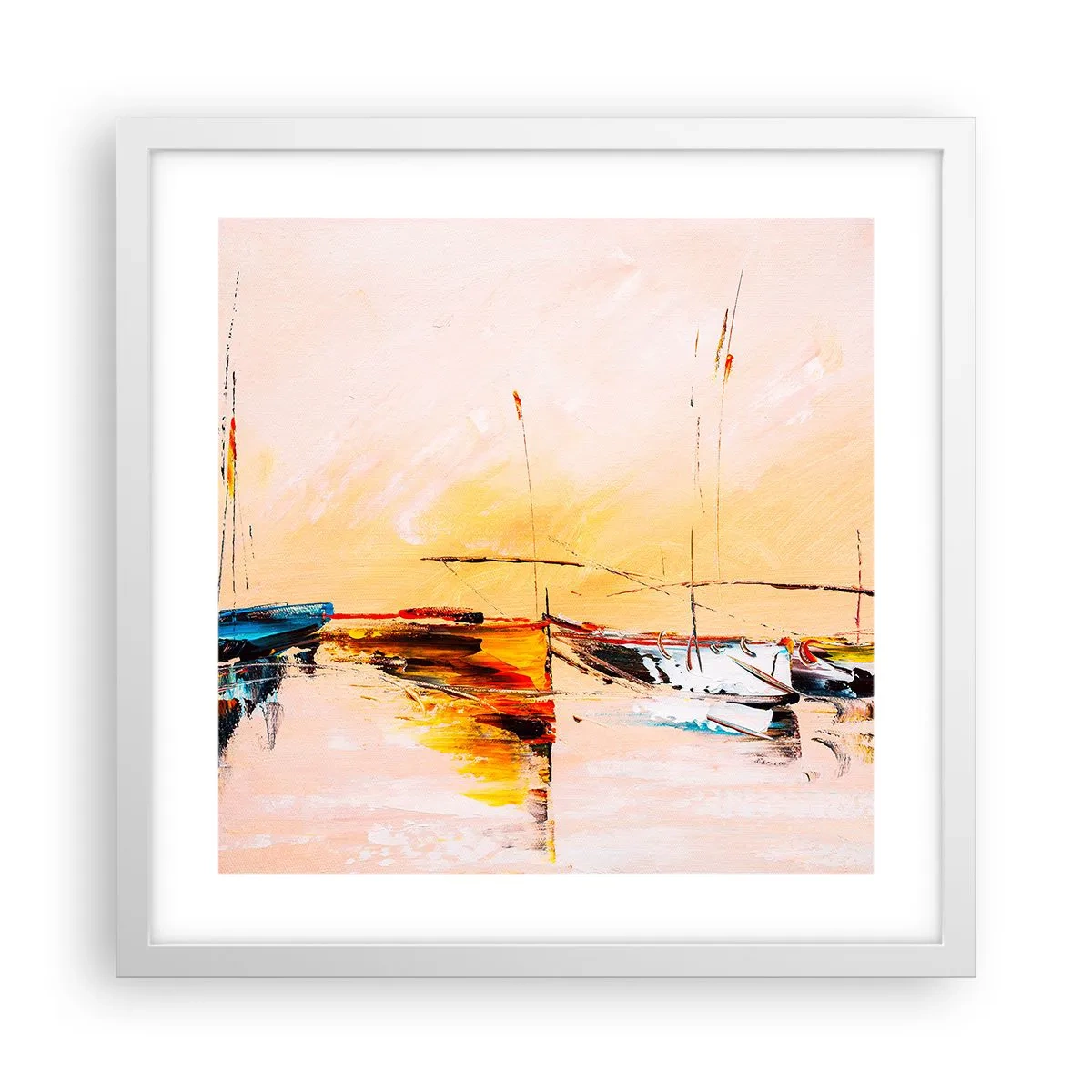 Poster in white frmae - Evening at the Harbour - 40x40 cm