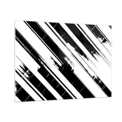 Glass picture - Dynamic black and white stripes with a distressed effect - 70x50cm - Intensive and Dynamic Composition - Modern wall decoration for the living room and bedroom ARTTOR