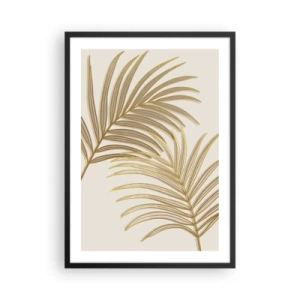 Poster in black frame - Golden palm leaves in a minimalist style on a light background - 50x70cm - Golden Palm! - Modern wall decoration for the living room and bedroom ARTTOR