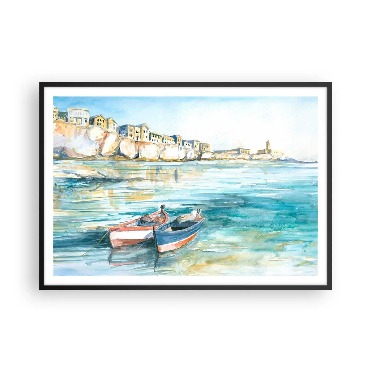 Poster in black frame - Landscape in Azure - 100x70 cm