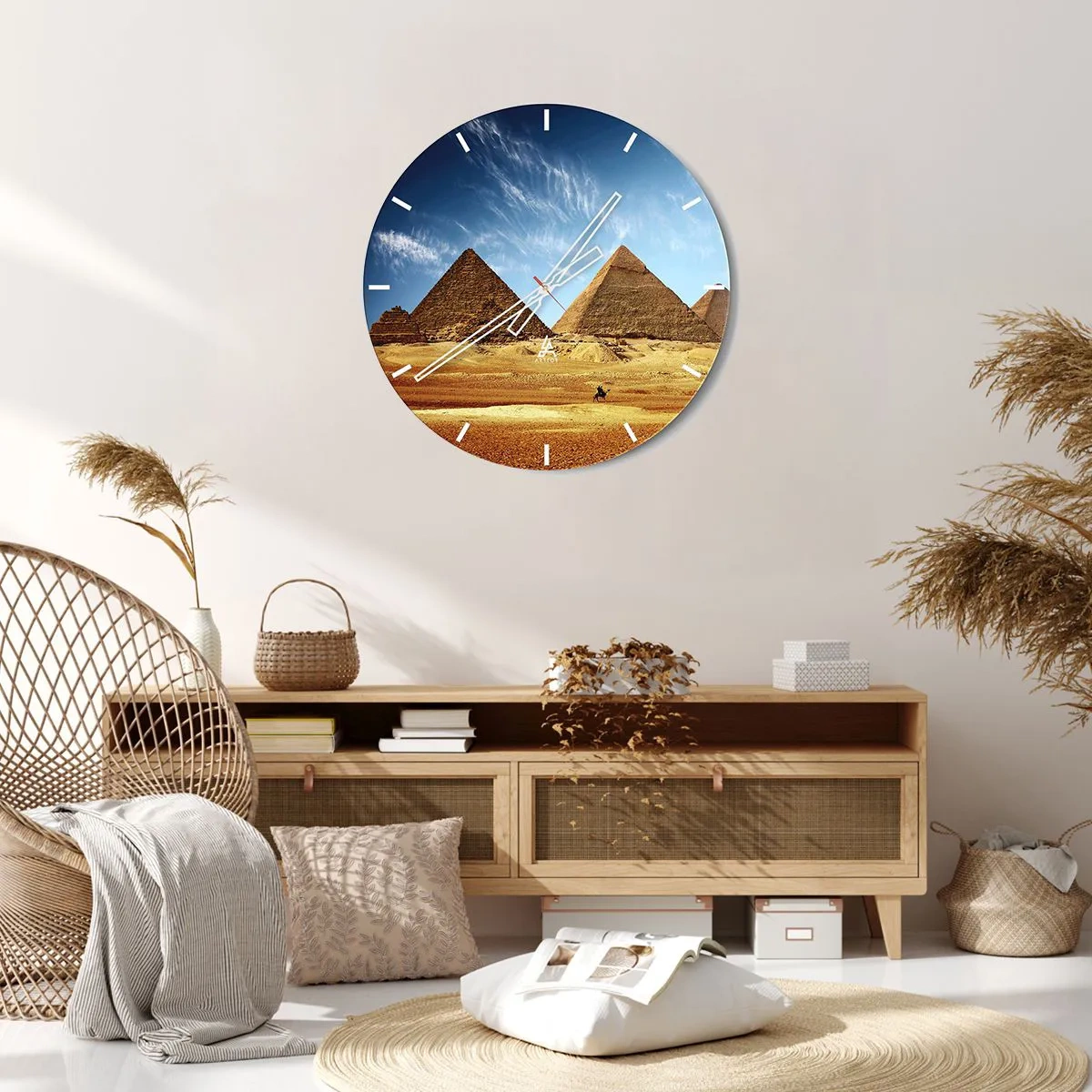 Wall clock - Clock on glass - The Pyramids of Giza against the blue sky - 30x30cm - 40 Centuries Looking at Us - Modern wall decoration for the living room, kitchen, and bedroom ARTTOR