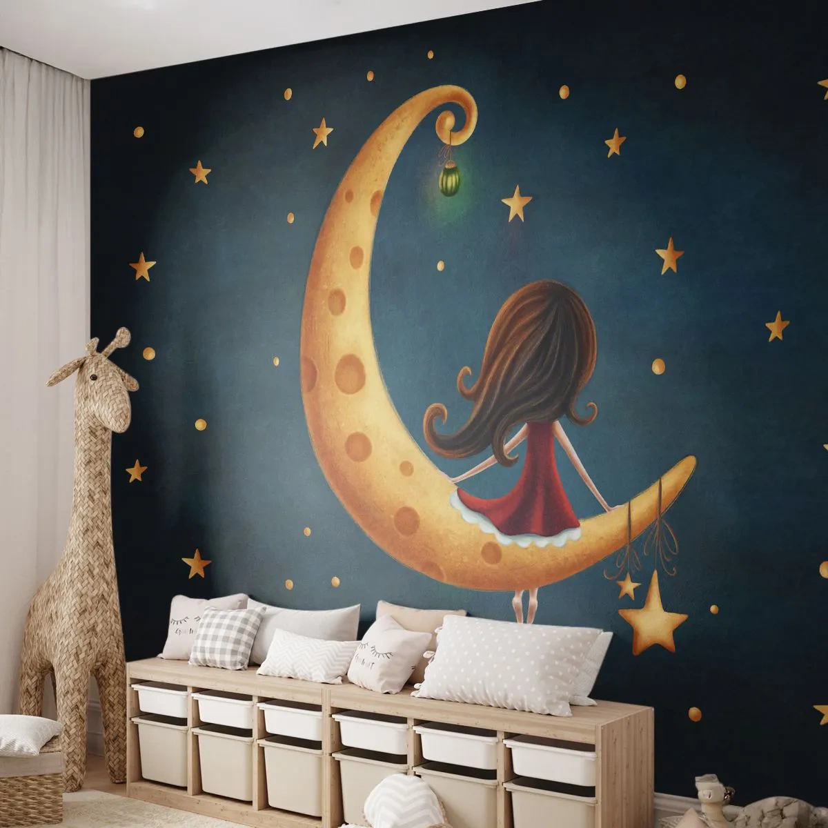 Self-Adhesive Photo Wallpaper Deluxe Sticker - Once Upon a Time… - For children, Girl, Moon - 100x70 cm