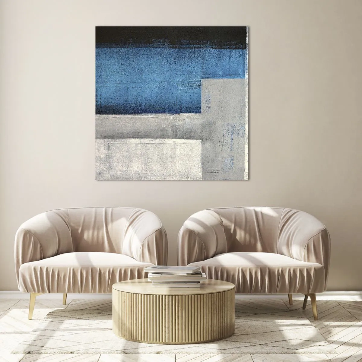 Glass picture - Poetic Composition of Blue and Grey - 50x50 cm