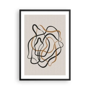 Poster in black frame - Abstract tangled lines in black and gold on beige - 50x70cm - Everything Is Tangled UP - Modern wall decoration for the living room and bedroom ARTTOR