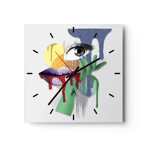 Wall clock - Clock on glass - Deconstructed Portrait - 40x40 cm