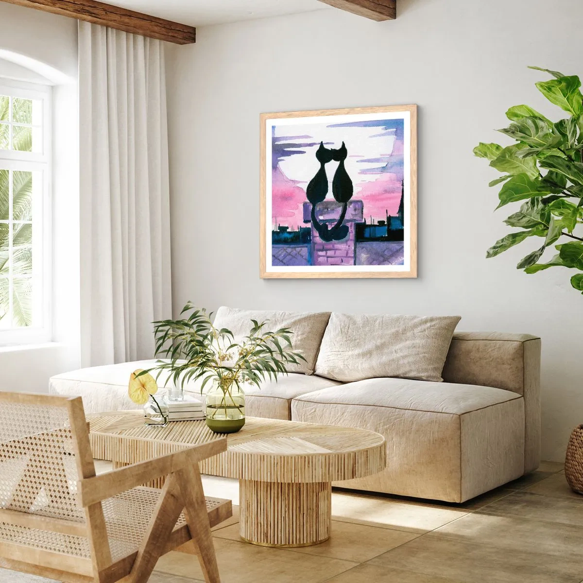 Poster in light oak frame - Rendezvous under the Moon - 40x40 cm