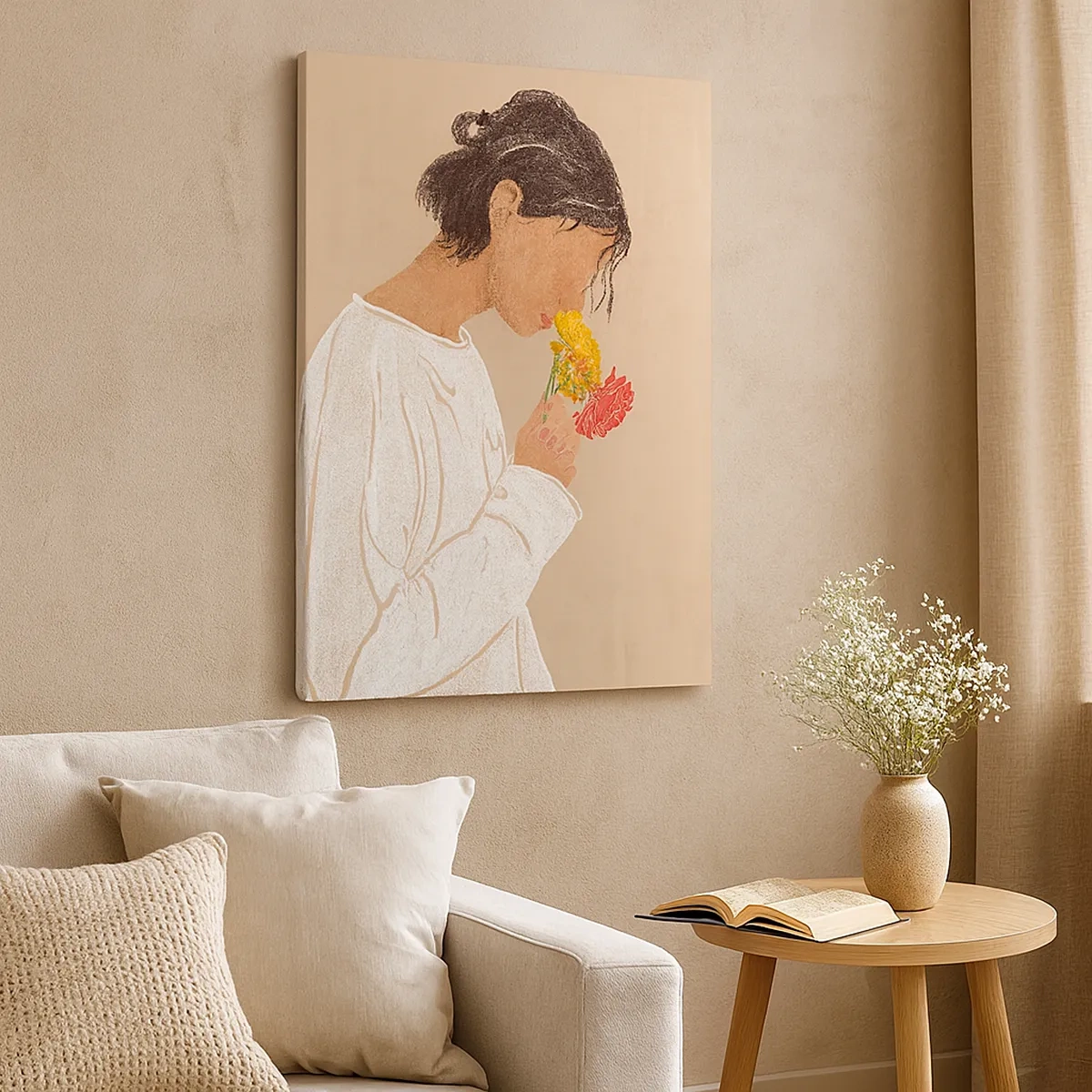 Canvas picture - Girl and Flowers - 50x70 cm