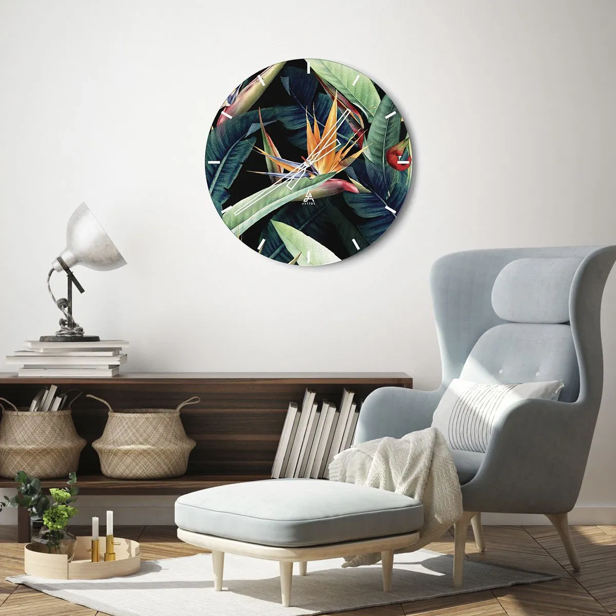 Wall clock - Clock on glass - Flaming Flowers of the Tropics - 40x40 cm