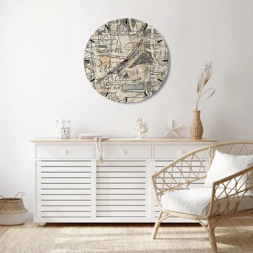 Wall clock - Clock on glass - Portrait of a woman made with line art contours on a light background - 30x30cm - Waiting to Be Decoded - Modern wall decoration for the living room, kitchen, and bedroom ARTTOR