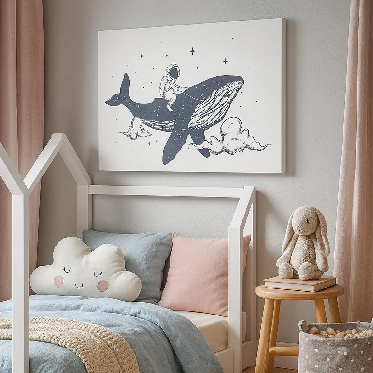 Canvas picture - Astronaut on a whale floating in space - 70x50cm - Space Adventure - Modern wall decoration for the living room and bedroom ARTTOR