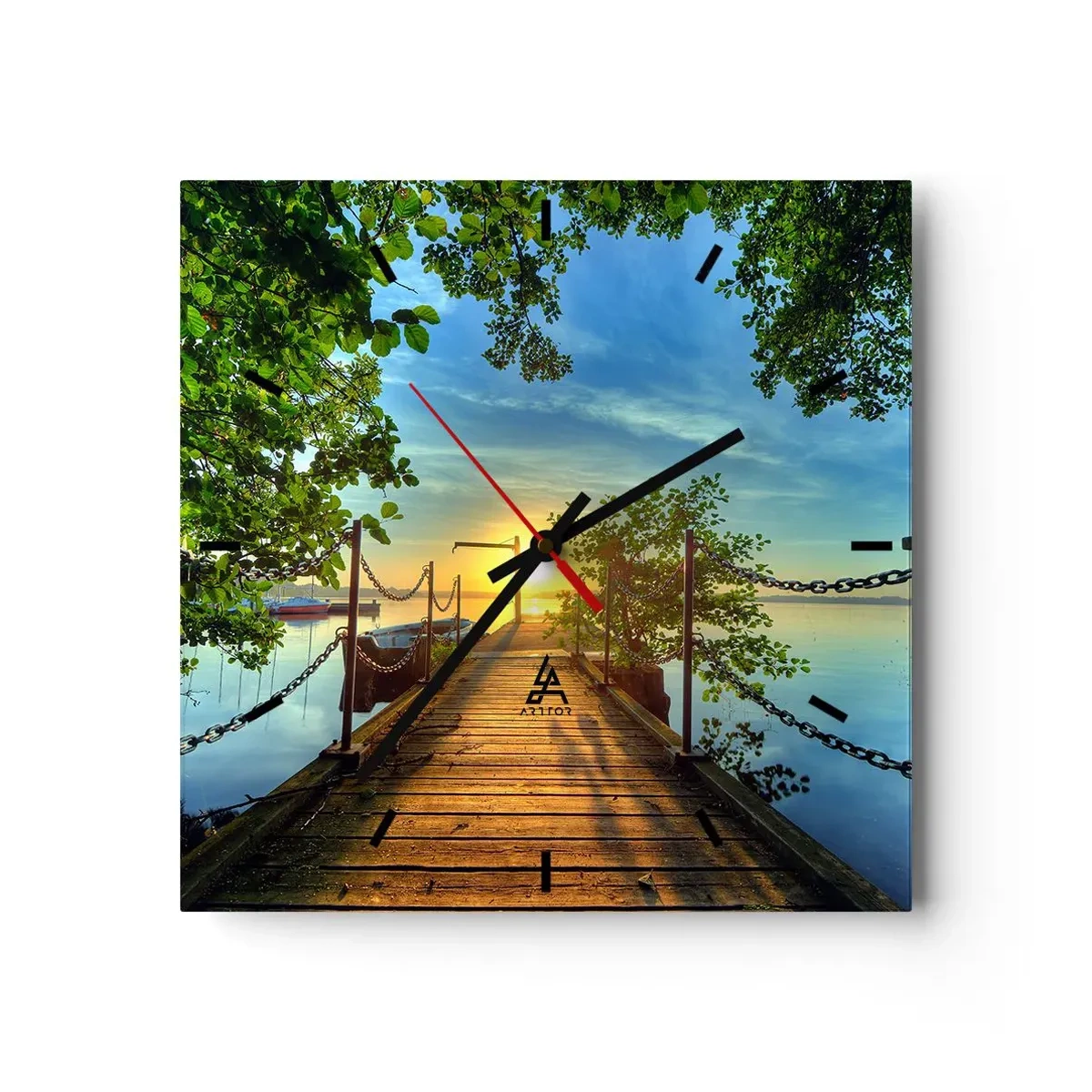 Wall clock - Clock on glass - Sunset by the Water - 30x30 cm