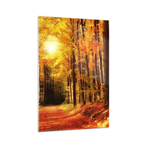 Glass picture - Golden Autumn on a Forest Path - 70x100 cm