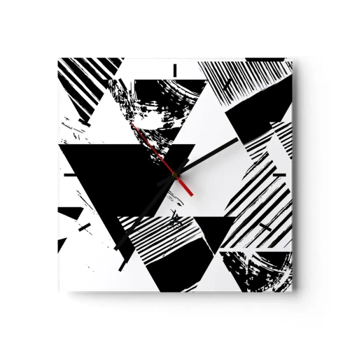 Wall clock - Clock on glass - Rain of Triangles - 40x40 cm