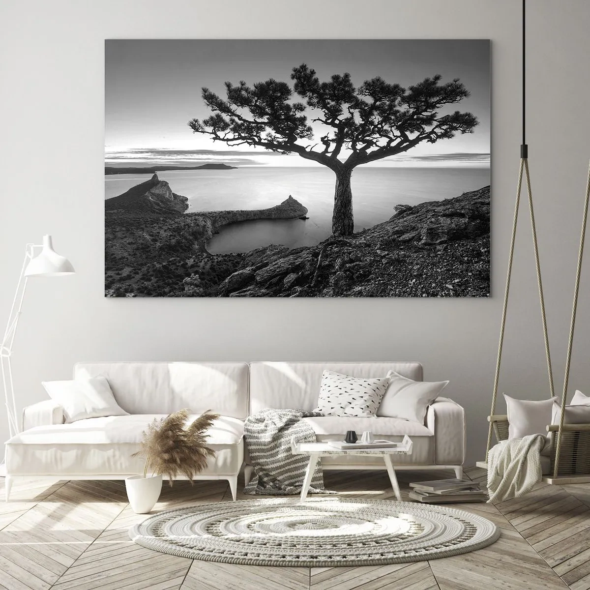 Glass picture - A tree on a cliff overlooking the bay - 70x50cm - Quiet All Around - Modern wall decoration for the living room and bedroom ARTTOR
