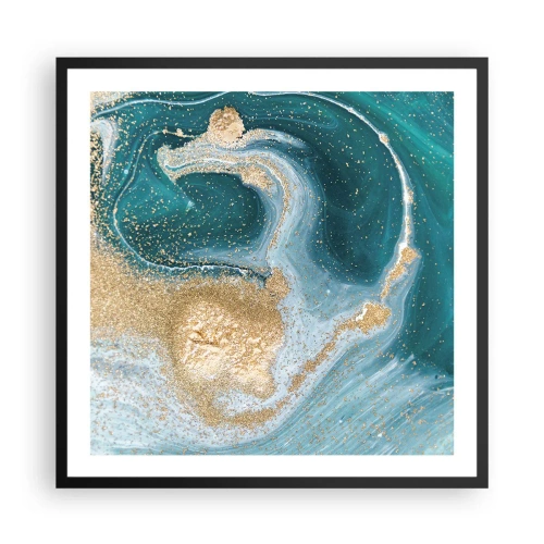 Poster in black frame - Swirl of Gold and Turquiose - 60x60 cm