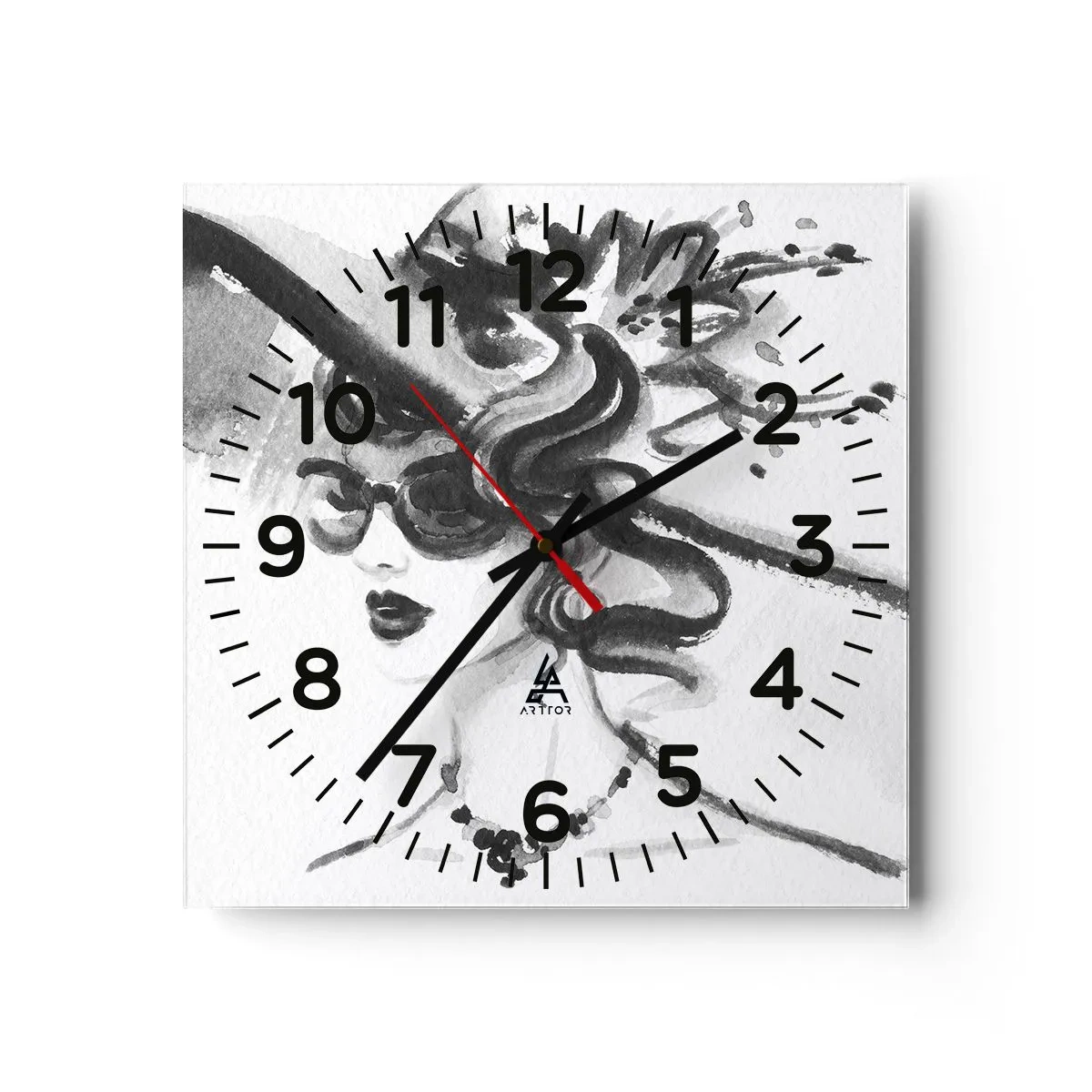 Wall clock - Clock on glass - Lady with a Character - 30x30 cm