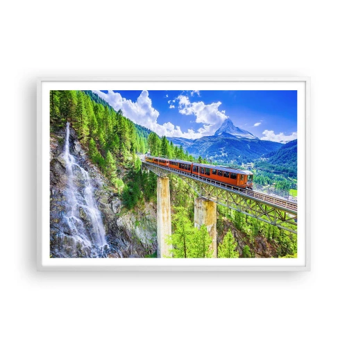 Poster in white frmae - Train Through the Alps - 100x70 cm