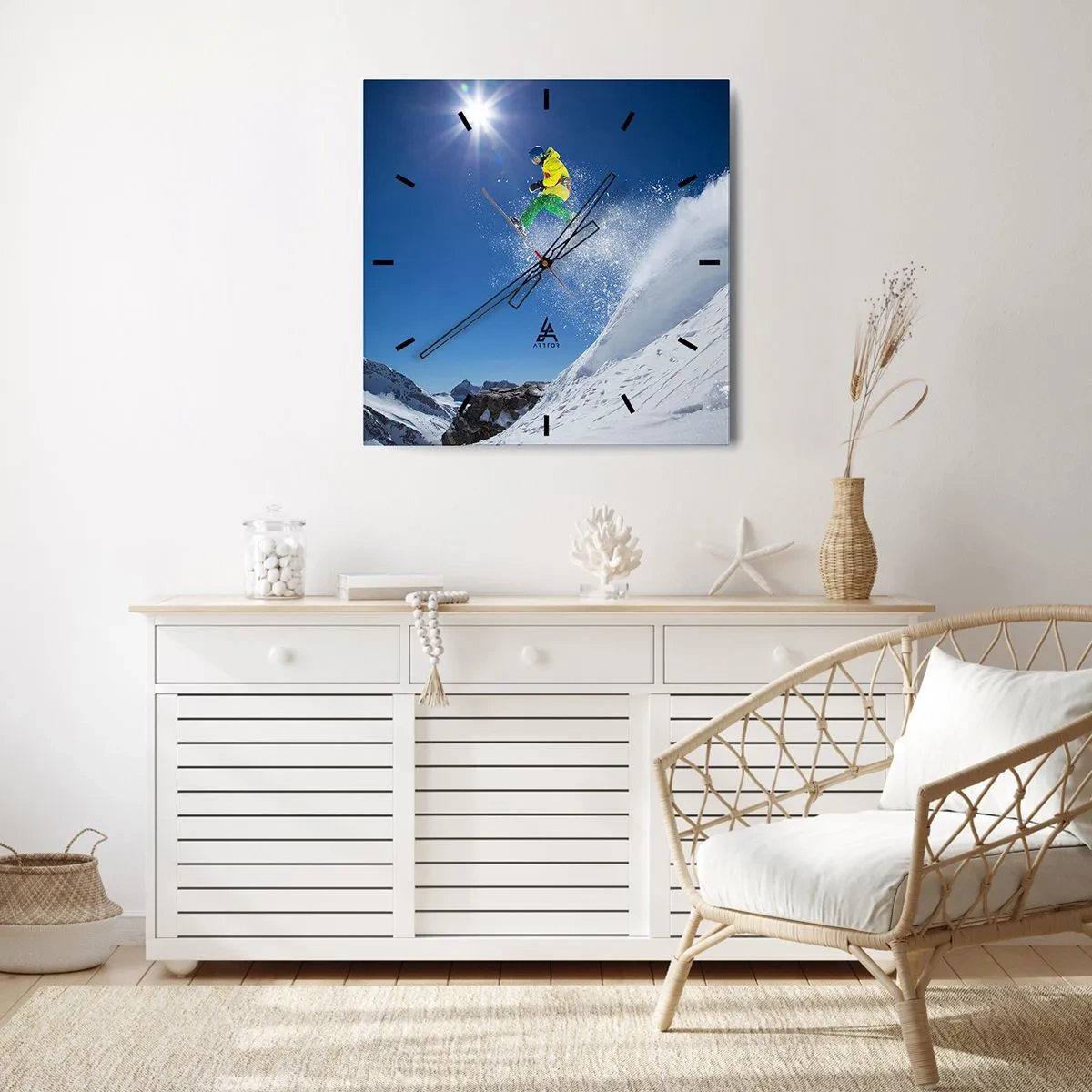 Wall clock - Clock on glass - Dancing with the Mountains - 30x30 cm