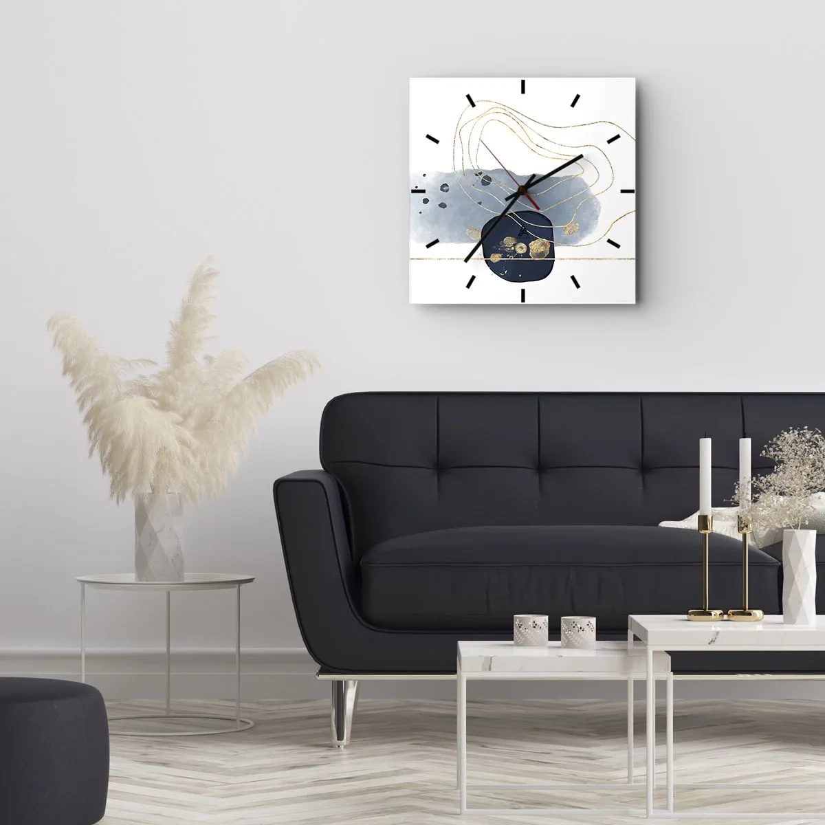 Wall clock - Clock on glass - Blue and Gold Fantasy - 30x30 cm