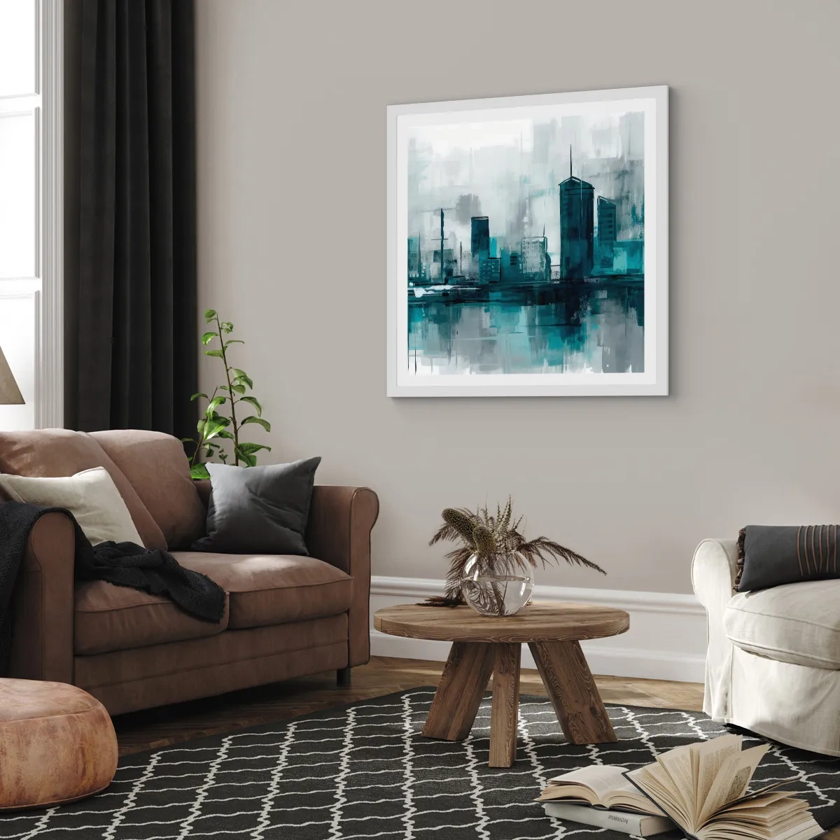 Poster in white frmae - City in the Colour of Rain - 40x40 cm