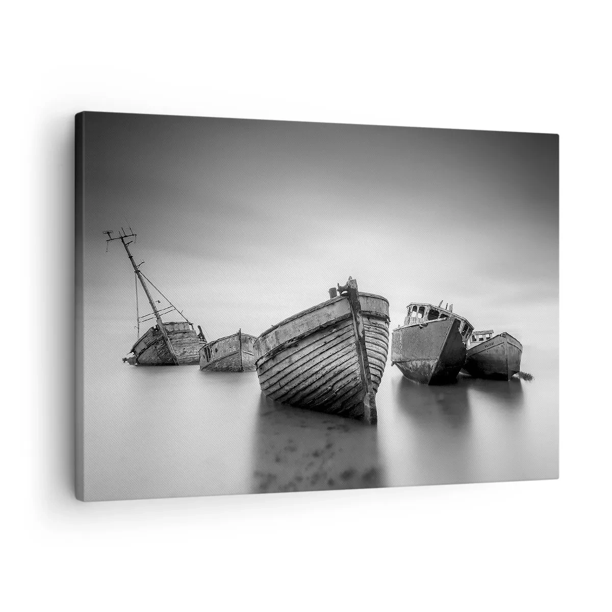 Canvas picture - Abandoned boats on calm water - 70x50cm - Now Only a Memory - Modern wall decoration for the living room and bedroom ARTTOR