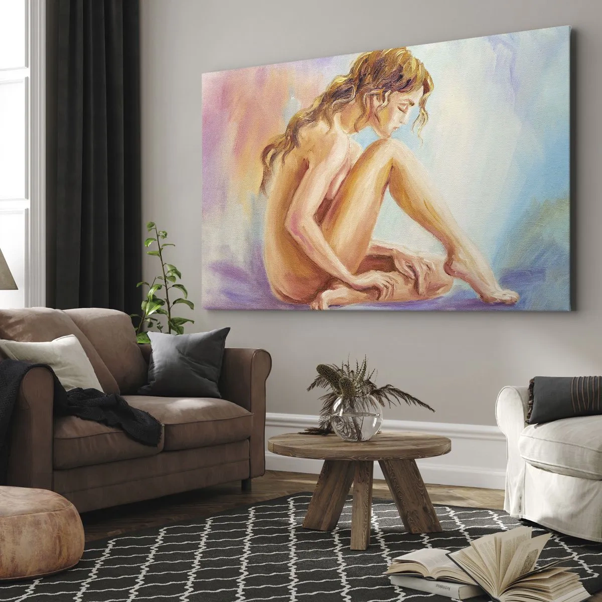 Canvas picture - A delicate figure of a woman on a pastel background - 70x50cm - Nude of Youth - Modern wall decoration for the living room and bedroom ARTTOR