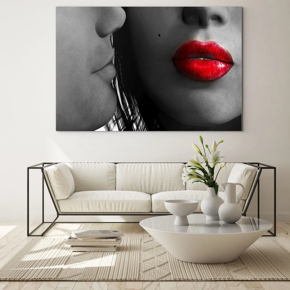 Glass picture - Sensual lips in a contrasting shot - 70x50cm - Face by Face - Modern wall decoration for the living room and bedroom ARTTOR