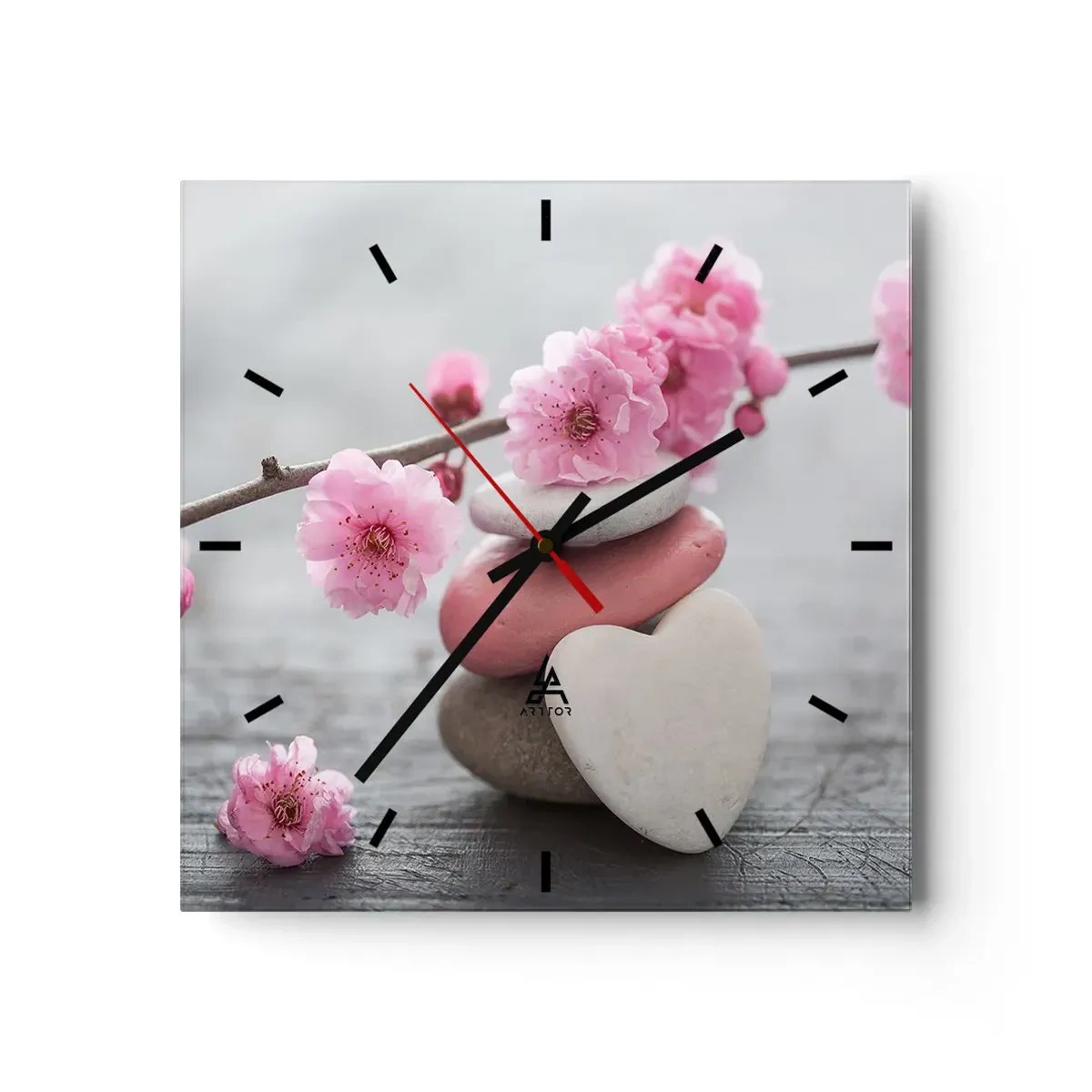Wall clock - Clock on glass - Bliss with Cherry Blossom - 30x30 cm
