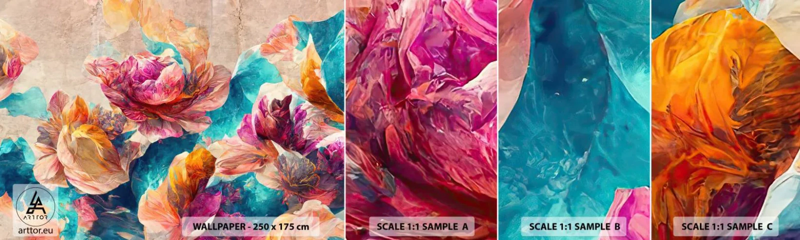 Photo Wallpaper Sample Self-Adhesive Deluxe Sticker - Colourful Splendour of a Bouquet - Flowers, Pastel, Piece - 100x30 cm