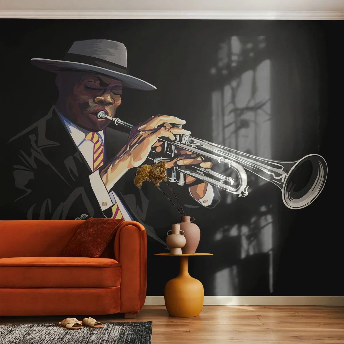 Photo Wallpaper Premium Canvas - Charm of Old School - Music, Jazz, Trumpet - 500x350 cm