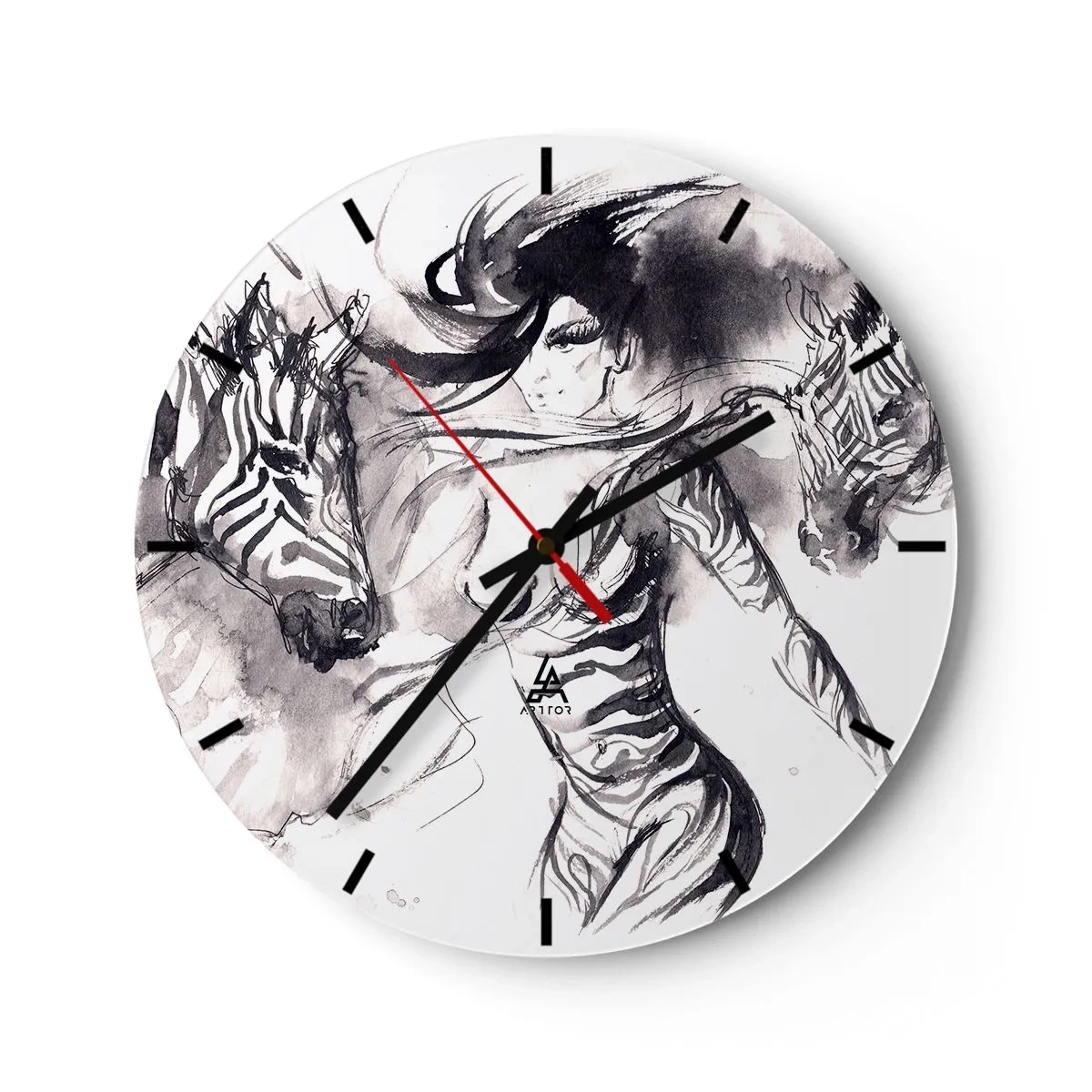 Wall clock - Clock on glass - Dancing With Zebras - 40x40 cm