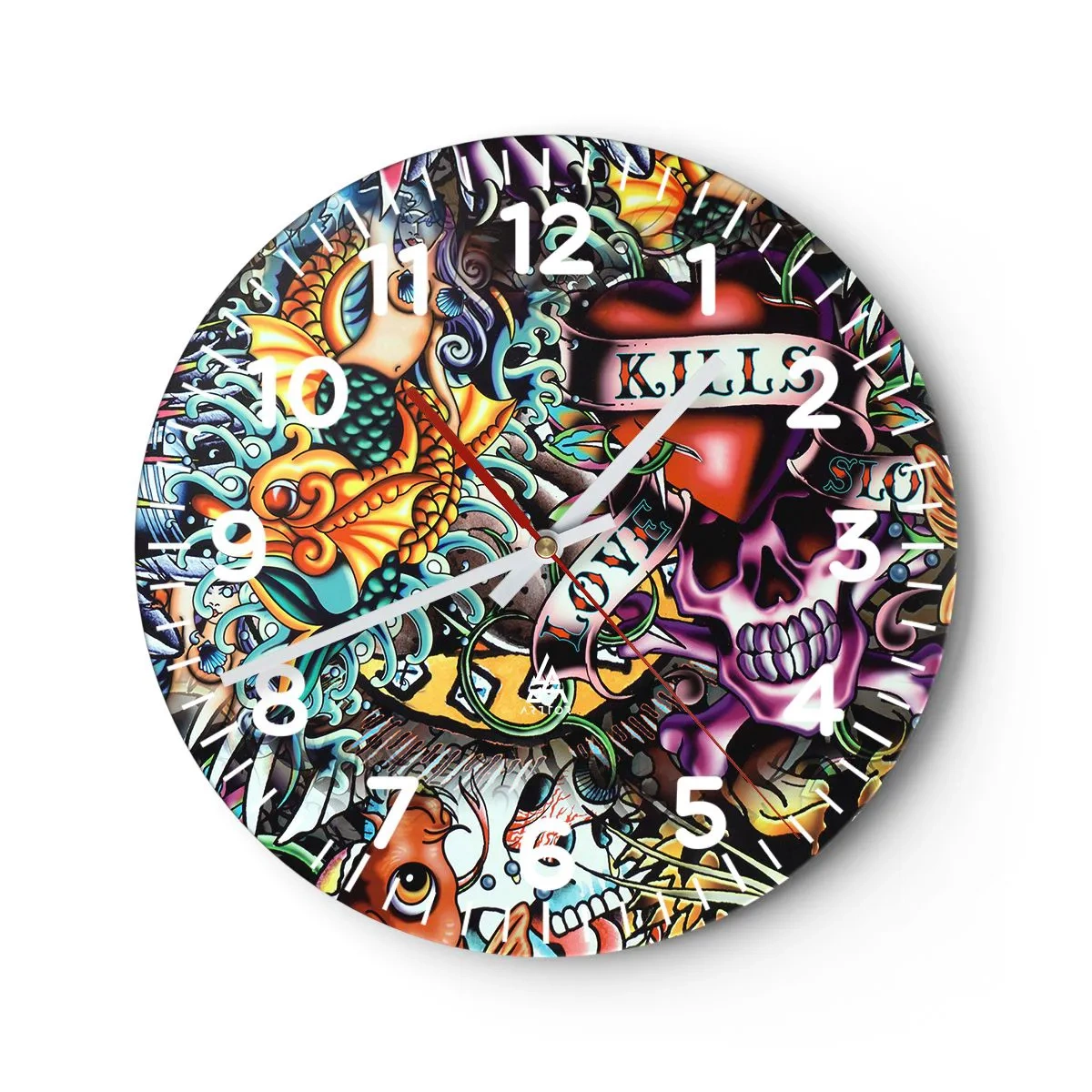 Wall clock - Clock on glass - Dream of a Tattoo Artist - 40x40 cm