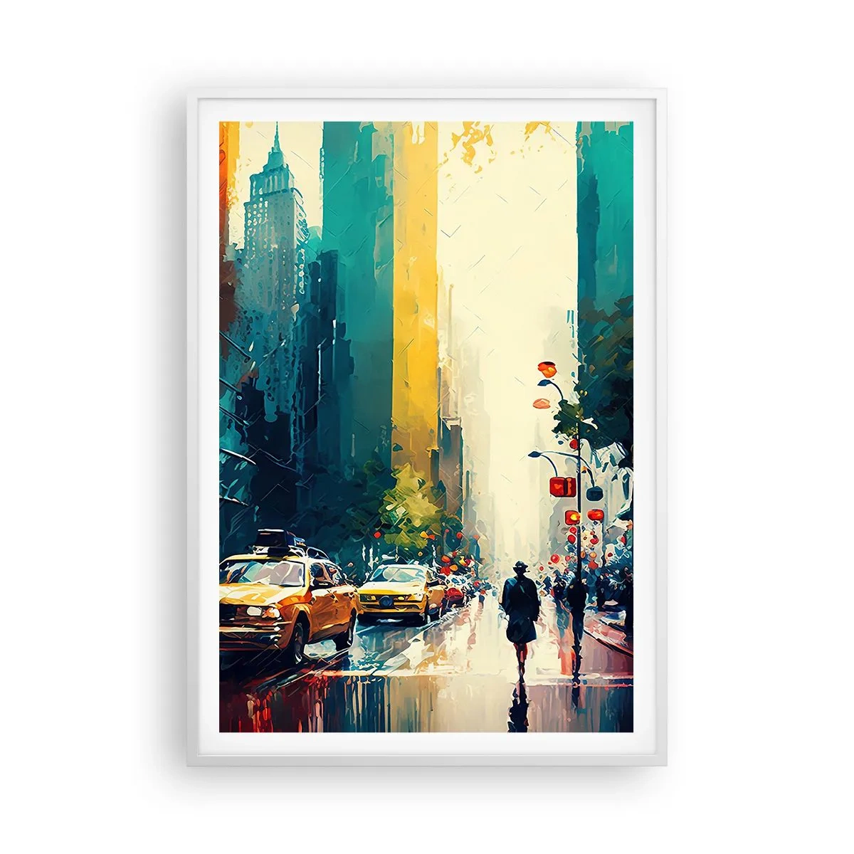 Poster in white frmae - New York - Even Rain Is Colourful - 70x100 cm
