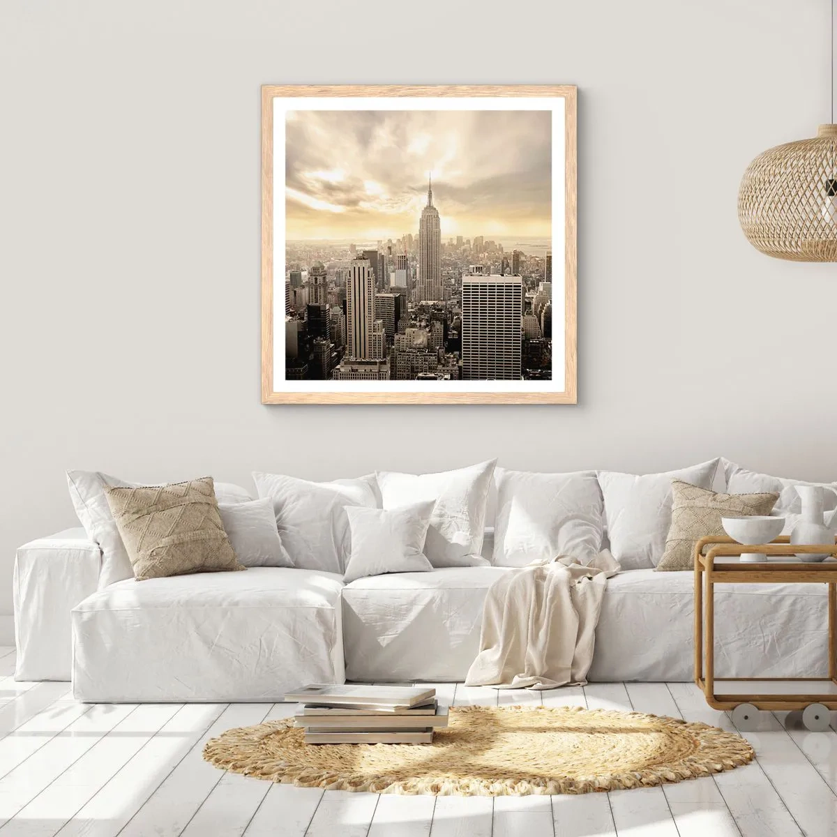 Poster in light oak frame - New York Woven in Grey - 30x30 cm