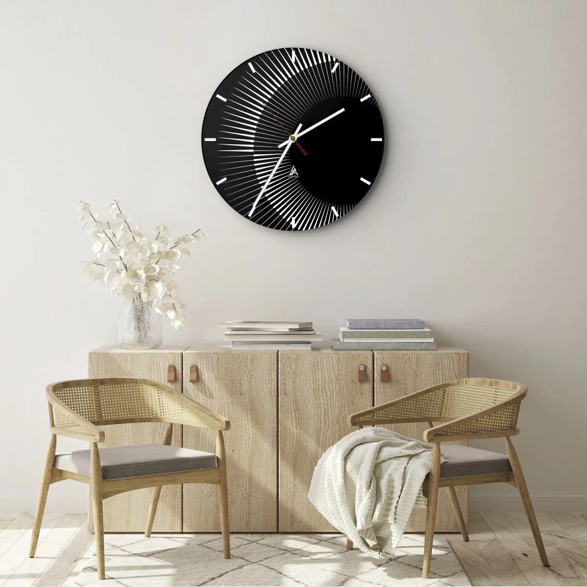Wall clock - Clock on glass - Black Sun - 40x40 cm