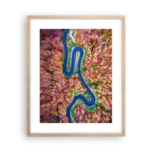 Poster in light oak frame - Winding Path through a Forest - 40x50 cm
