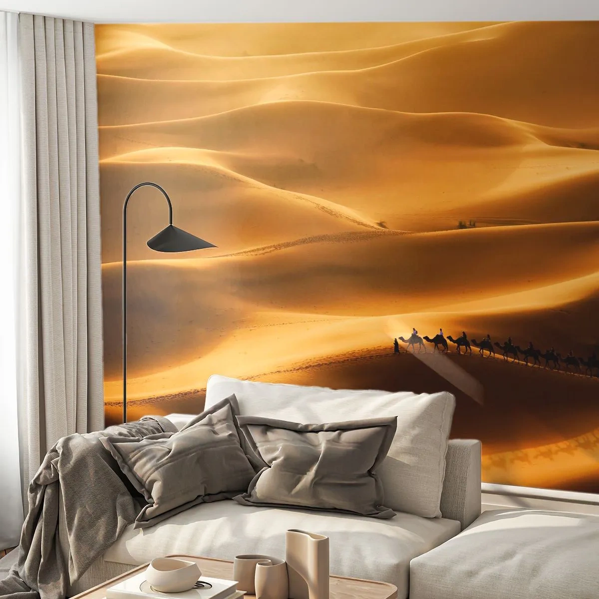 Self-Adhesive Photo Wallpaper Deluxe Sticker - Caravan on the Waves of a Desert - Landscape, Africa, Desert - 200x140 cm