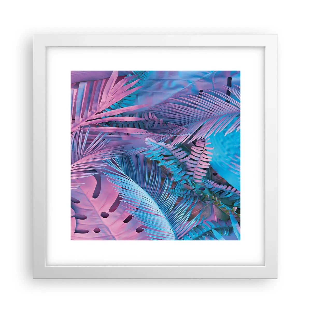 Poster in white frmae - Tropics in Pink and Blue - 30x30 cm