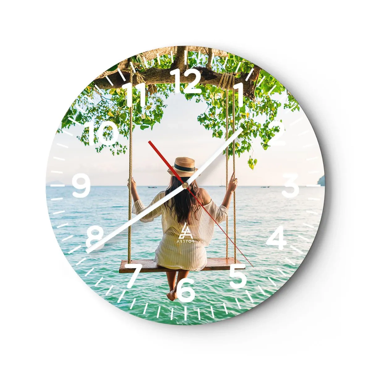 Wall clock - Clock on glass - Life Is Beautiful - 40x40 cm
