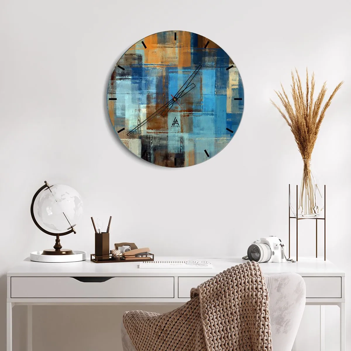 Wall clock - Clock on glass - Through Blue Curtain - 30x30 cm