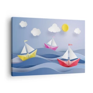 Canvas picture - Colorful sailboats on the waves on a sunny day - 70x50cm - Rocking the Waves - Modern wall decoration for the living room and bedroom ARTTOR